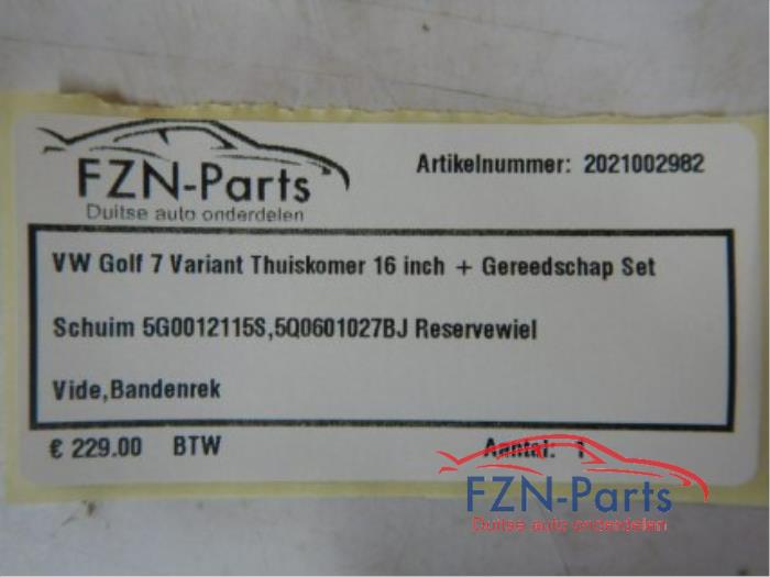VW Golf 7 Variant Thuiskomer 16 Inch + Gereedschap set