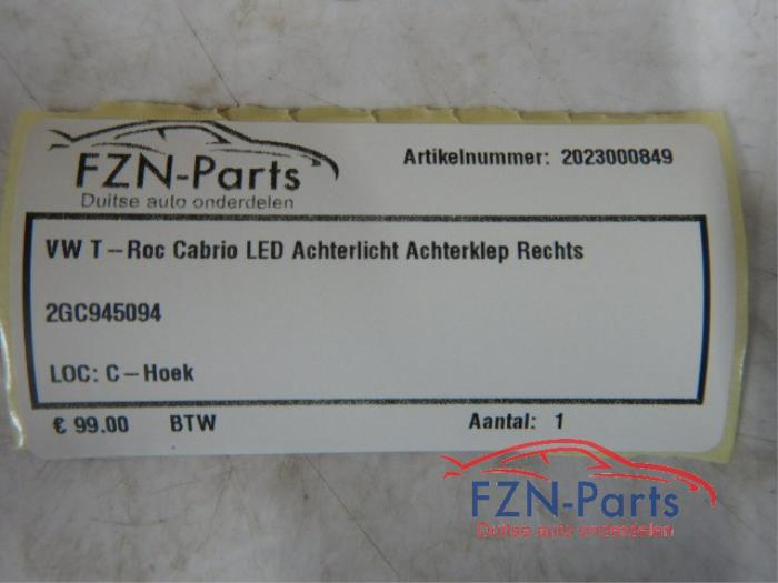 VW T-Roc Cabrio LED Achterlicht Achterklep Rechts