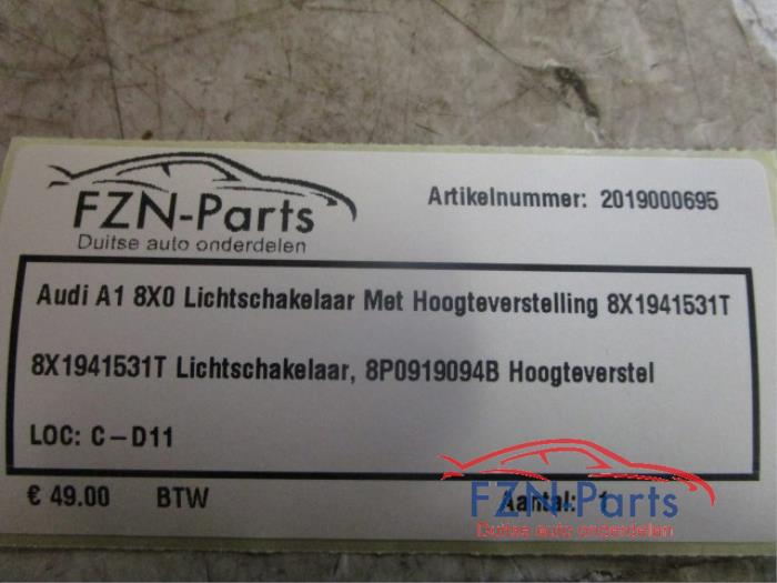 Audi A1 8X0 Lichtschakelaar Met Hoogteverstelling