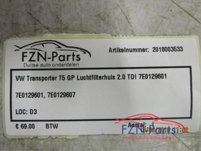 VW Transporter T5 GP Luchtfilterhuis 2.0 TDI