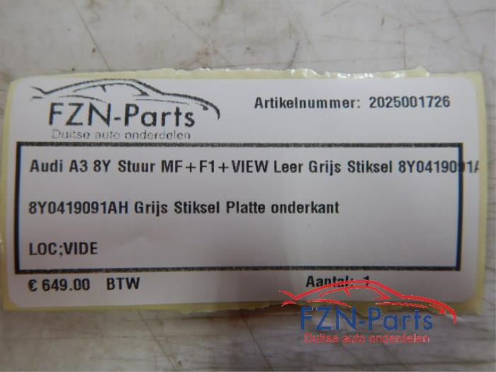 Audi A3 8Y S-line Stuur MF+F1+VIEW Leer Grijs stiksel