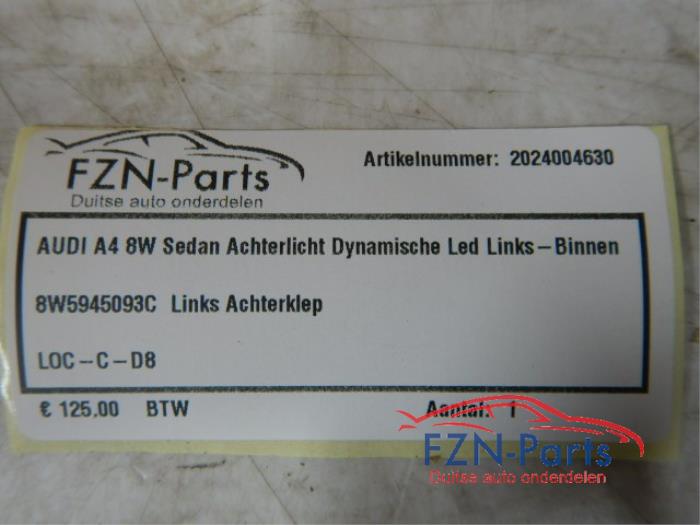 Audi A4 8W Sedan Achterlicht Dynamische LED Links binnen