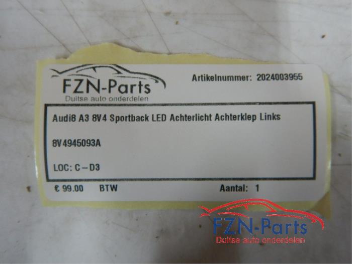 Audi A3 8V4 Sportback LED Achterlicht Achterklep Links 35 TDI 136077 01-07-2018 01-10-2020
1.0 TFSI 120605 01-07-2016 01-10-2020
30 g-tron 135737 01-11-2018 01-10-2020
1.4 TFSI g-tron 100050 01-11-2013 01-10-2020
1.4 TFSI