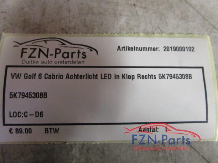 VW Golf 6 Cabrio Achterlicht LED in Klep Rechts