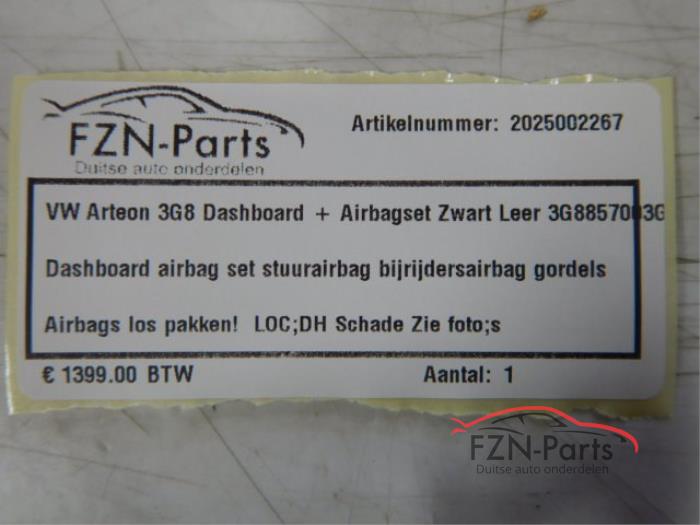 VW Arteon 3G8 Dashboard + Airbag set Zwart Leer