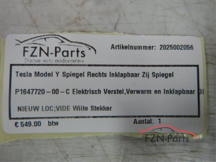 Tesla Model Y (Zij,Buitenspiegel) Spiegel Rechts Inklapbaar
