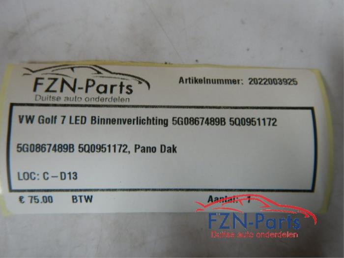 Binnenverlichting voor Volkswagen Golf (22739008)