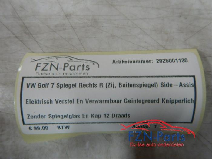 VW Golf 7 (Zij,Buitenspiegel) Spiegel Rechts Side-Assist 1.0 TSI
