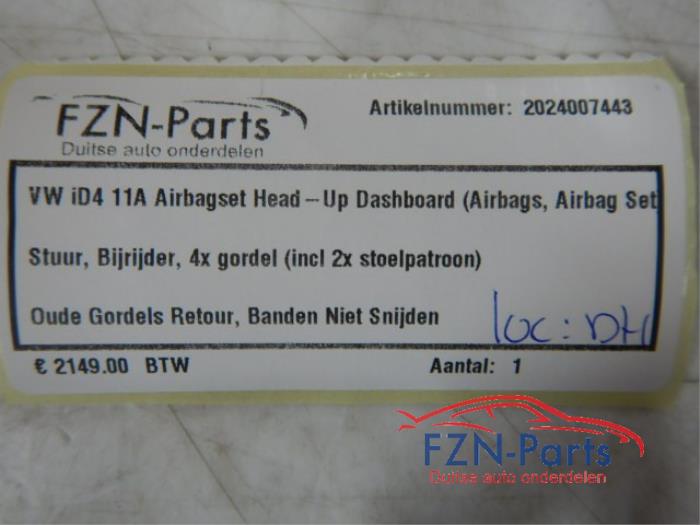VW ID4 11A Airbagset Head-up Dashboard (Airbag, Airbagset) Dashboard4x Gordel (Inclusief 2x Stoelpatroon)Stuur, BijrijdersairbagOude gordel retour, banden niet gesnedenDashboard, Stuur-Bijrijdersairbag, Gordel, ID4 11A Pure Performance