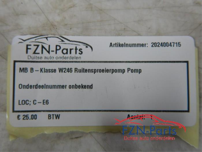 Mercedes-Benz W246 B-klasse RVS Ruitensproeier pomp Onderdeelnummer onbekendRVS Ruitenvloeistof pompje tank B 200 CDI (246.201) 12174 01-11-2011 01-08-2014
B 180 CDI / d (246.212) 59438 01-02-2013 01-12-2018
B 220 CDI / d (246.203) 1079