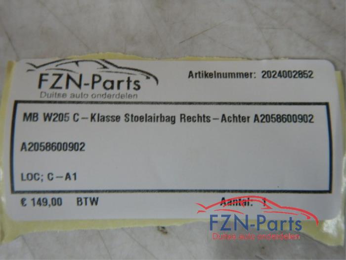 Mercedes-Benz W205 C-Klasse Stoelairbag rechts-achter
