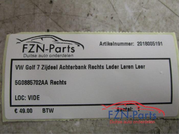VW Golf 7 Zijdeel Achterbank Rechts Leder Leren Leer