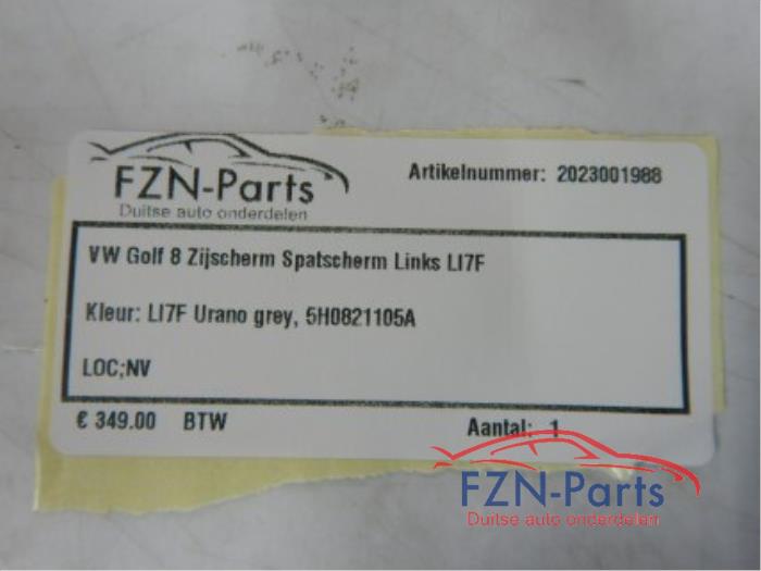 VW Golf 8 Zijscherm Spatscherm Links LI7F Kleur: LI7F Urano Grey