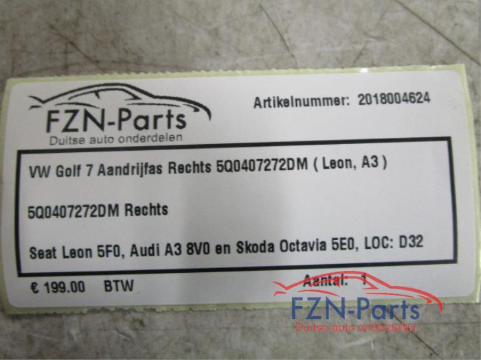 VW Golf 7 Aandrijfas Rechts voor