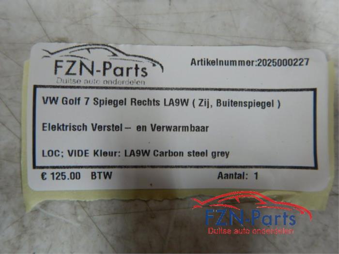 VW Golf 7 Spiegel Rechts LA9W ( Zij, Buitenspiegel) Elektrisch Verstel- en VerwarmbaarKleur: LA9W Carbon Steel GreySpiegel, Buitenspiegel, Zijspiegel, Volkswagen, Golf 1.6 TDI