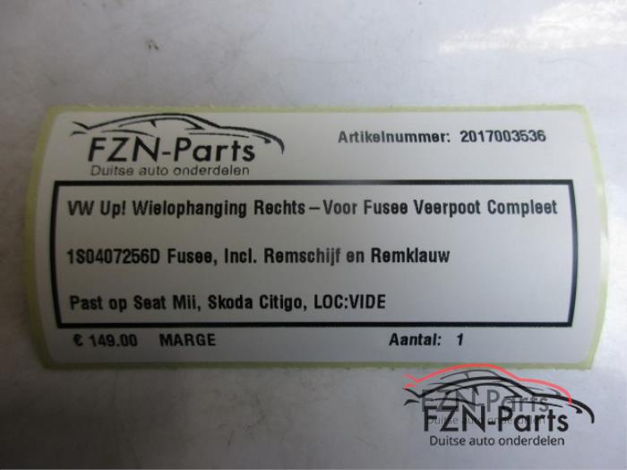 VW UP! Wielophanging Rechts-Voor Fusee Veerpoot Compleet