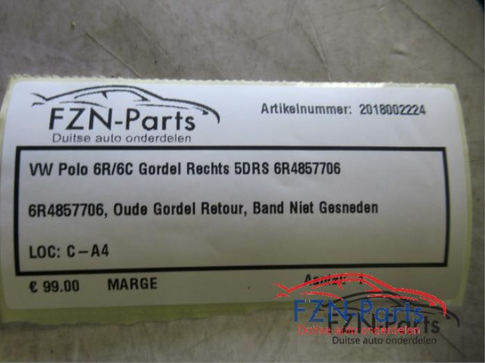 VW Polo 6R/6C Gordel Rechts 5 Deurs