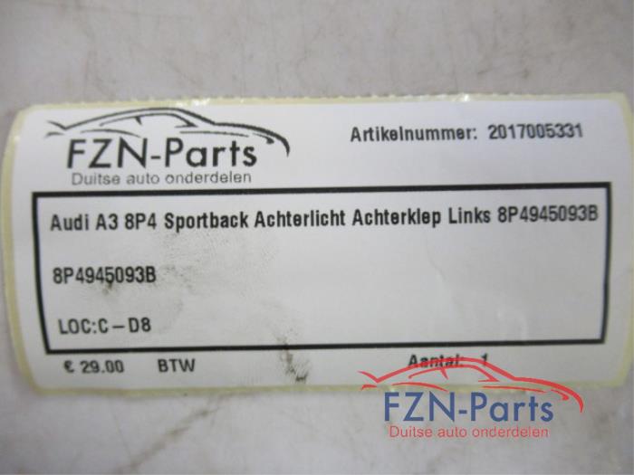 Audi A3 8P4 Sportback Achterlicht Achterklep Links