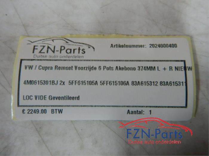 VW Golf 7 / 7.5 / 8 5G 5H Remset Voorzijde 6 Pots Akebono 374MM L+R NIEUW