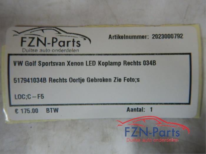 VW Golf Sportsvan Xenon LED Koplamp Rechts