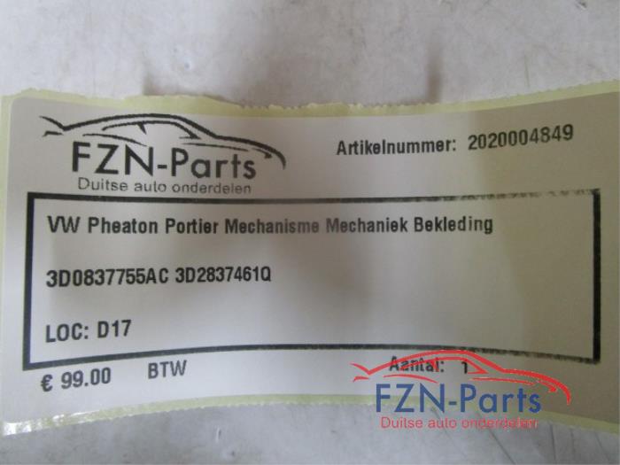 VW Phaeton Portier Mechanisme Mechaniek Bekleding