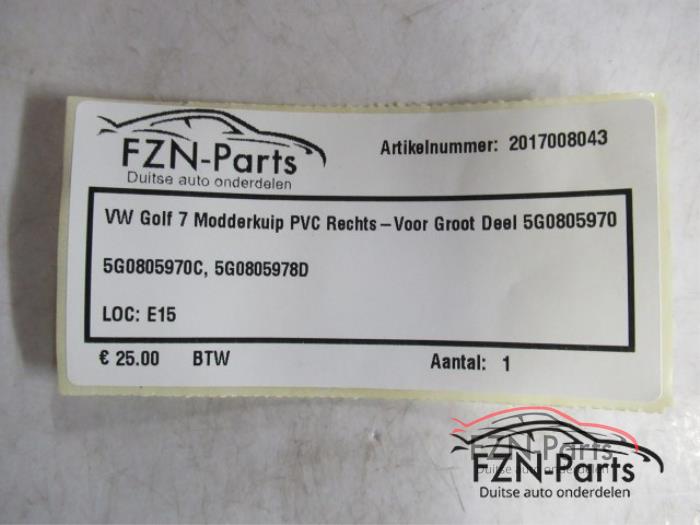 VW Golf 7 Modderkuip PVC Rechts-Voor Groot Deel