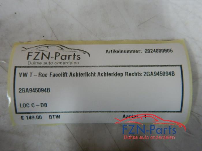 VW T-Roc 2GA Facelift Achterlicht Achterklep Rechts