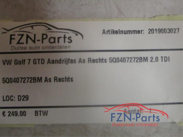 VW Golf 7 GTD Aandrijfas As Rechts