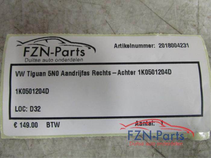 VW Tiguan 5NO Aandrijfas Rechts-Achter