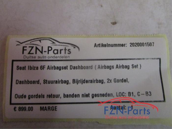 Seat Ibiza 6F Airbagset Dashboard NIEUW! ( Airbags Airbag Set ) Dashboard ( NIEUW ! ) Stuurairbag Bijrijdersairbag 2x gordel Oude Gordels Retour, Banden Niet Gesneden Airbags los pakken, dash