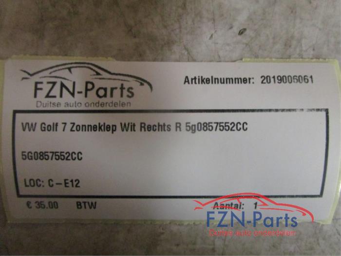 VW Golf 7 Zonneklep Wit Rechts R