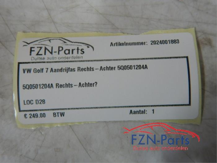 VW Golf 7 Aandrijfas Rechts-achter