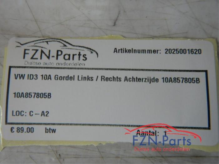 VW ID3 10A Gordel Links / Rechts Achterzijde