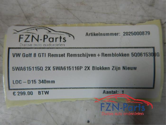 VW Golf 8 GTI Remset Remschijven+Remblokken