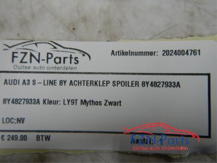 Audi A3 S-Line 8Y Achterklep Spoiler