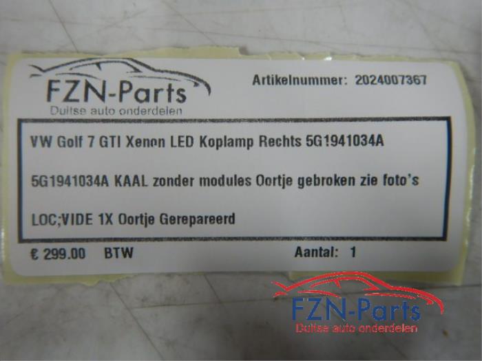 VW Golf 7 GTI Koplamp Rechts Xenon Led