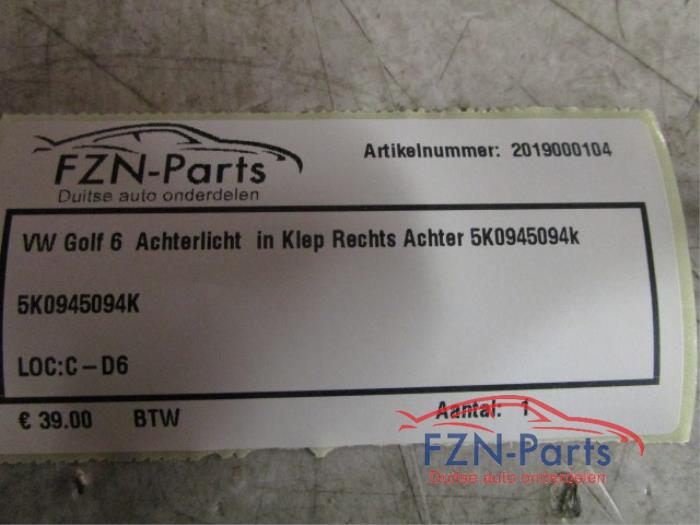 VW Golf 6 Achterlicht in klep Rechts Achter
