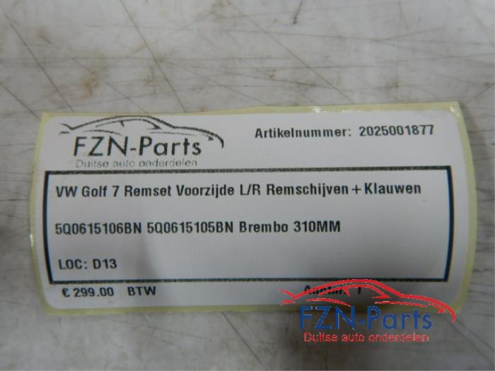 VW Golf 7 Remset voorzijde Links Rechts remschijven + klauwen
