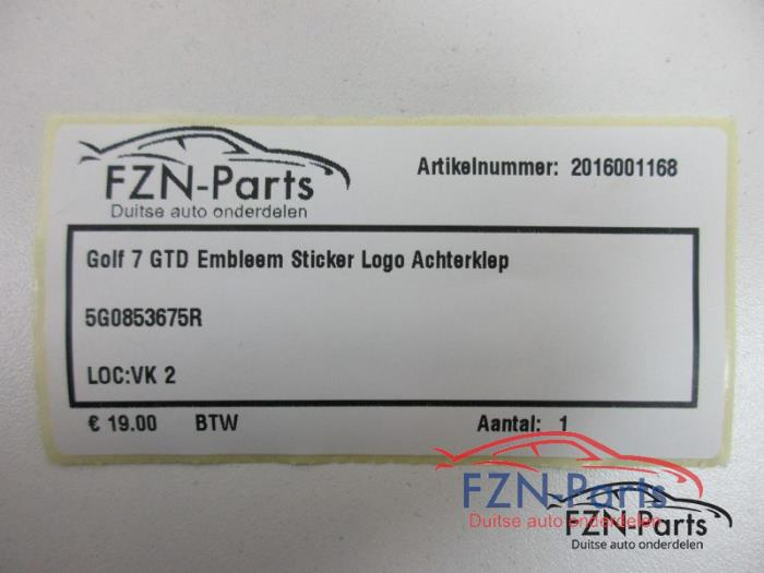 VW Golf 7 GTD Embleem Sticker Logo Achterklep