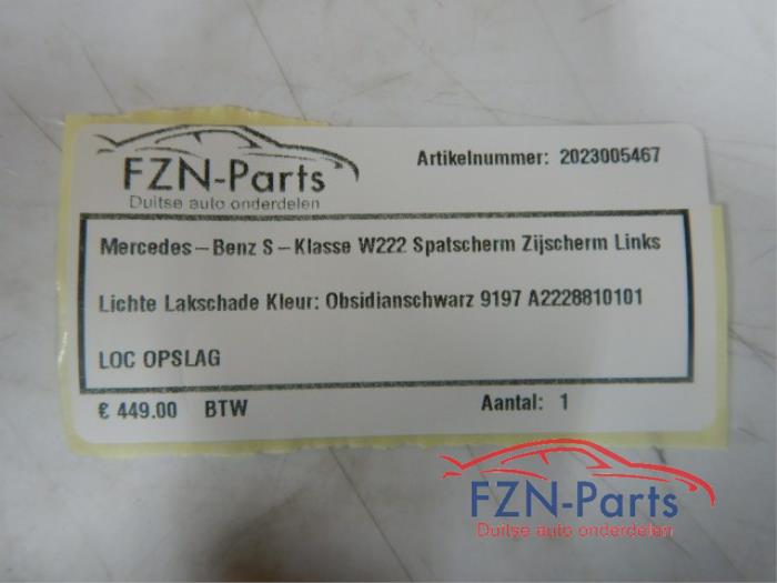 Mercedes Benz S-Klasse W222 Spatscherm Zijscherm Links Lichte Lakschade Kleur: Obsidianschwarz 9197