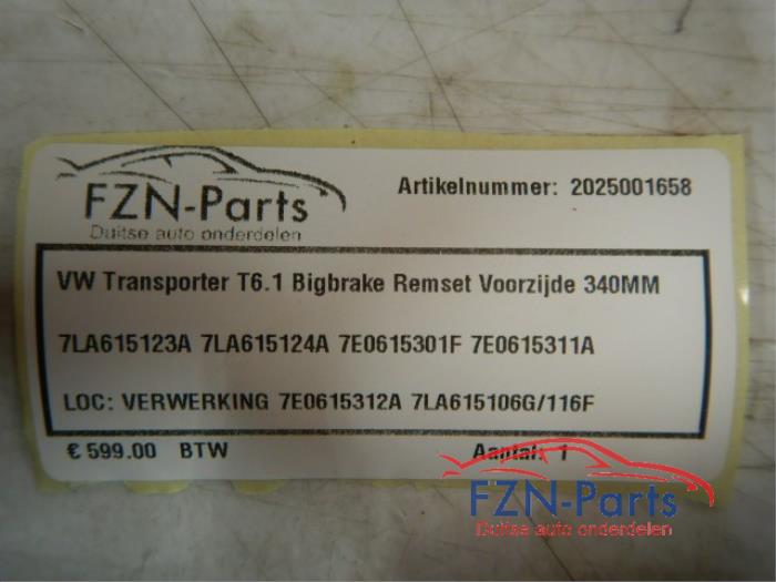 Remschijf + blok voor Volkswagen Transporter (22738781)