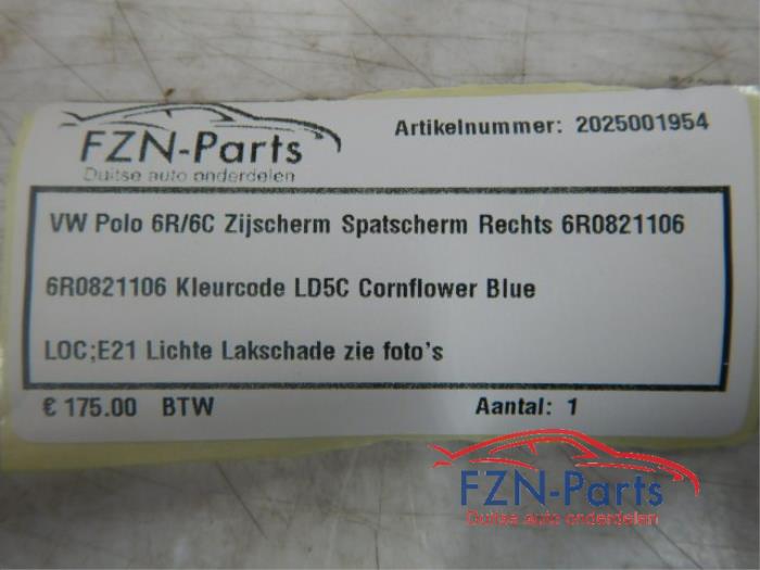 VW Polo 6R/6C Zijscherm spatscherm Rechts LD5C