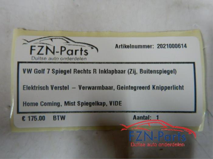 VW Golf 7 Spiegel Rechts R Inklapbaar ( Zij , Buitenspiegel )