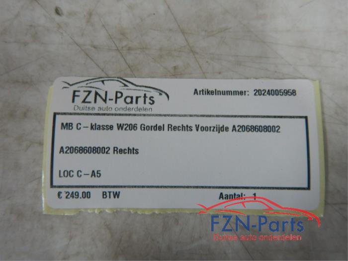 Mercedes-Benz C-Klasse W206 Gordel Rechts Voorzijde A