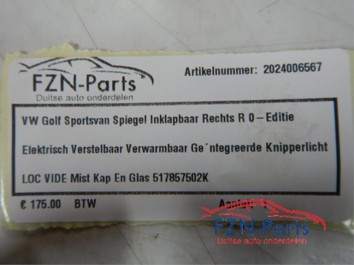 Buitenspiegel rechts Volkswagen Golf Sportsvan (22724906)