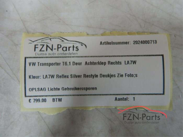 VW Transporter T6.1 Achterklep Deur Rechts LA7W