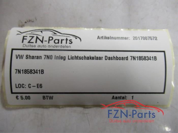 VW Sharan 7N0 Inleg Lichtschakelaar Dashboard