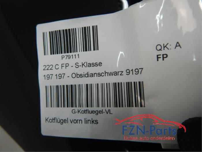 Mercedes Benz S-Klasse W222 Spatscherm Zijscherm Links Lichte Lakschade Kleur: Obsidianschwarz 9197