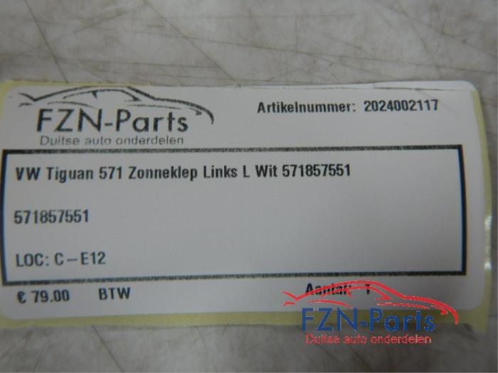 VW Tiguan 571 Zonneklep Links L Wit