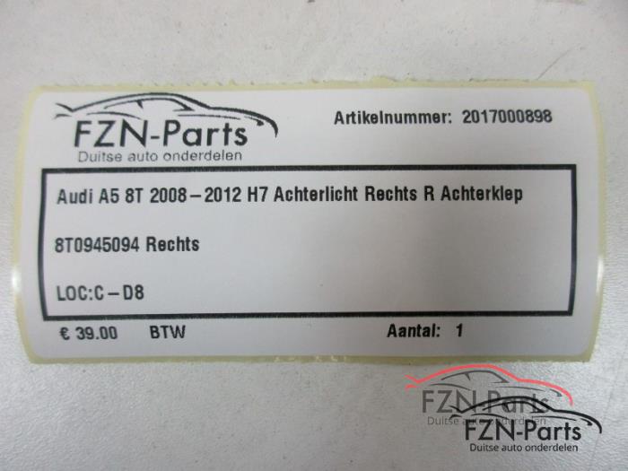 Audi A5 8T 2008-2012 H7 Achterlicht Rechts R Achterklep